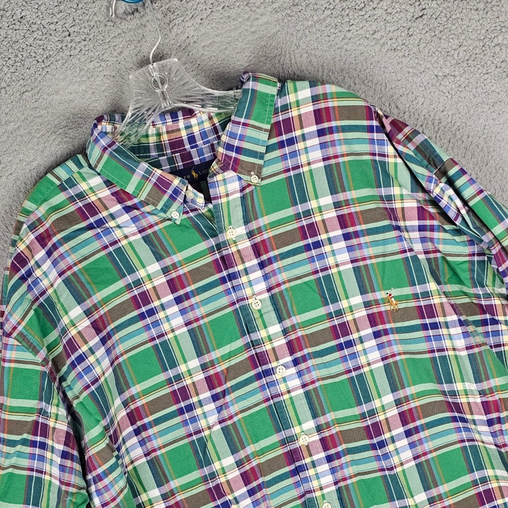 Ralph Lauren Button Down Mens 4XLT Green Plaid Long Sleeve Pony Logo Shirt